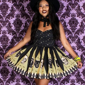 OBLONG BOX SHOP Prudence Halloween Treat Dress Black Goth Punk Retro Size L NWT